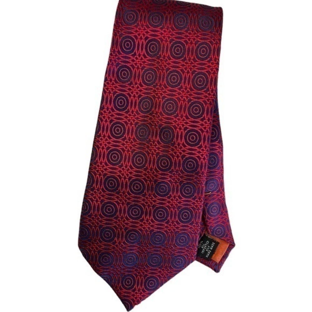 Ben Sherman red & iridescent blue geometric overlapping circles silk tie